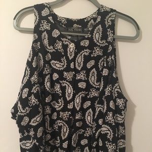 Black paisley long sleeve cold shoulder top